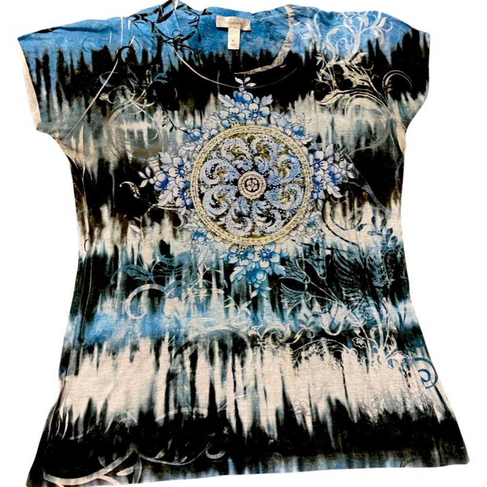 Dress Barn Floral Rhinestone Embellished Shirt